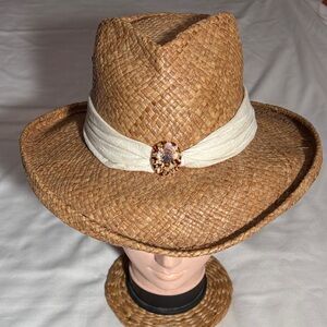Shady Brady Brown Straw Hat with Cream Band